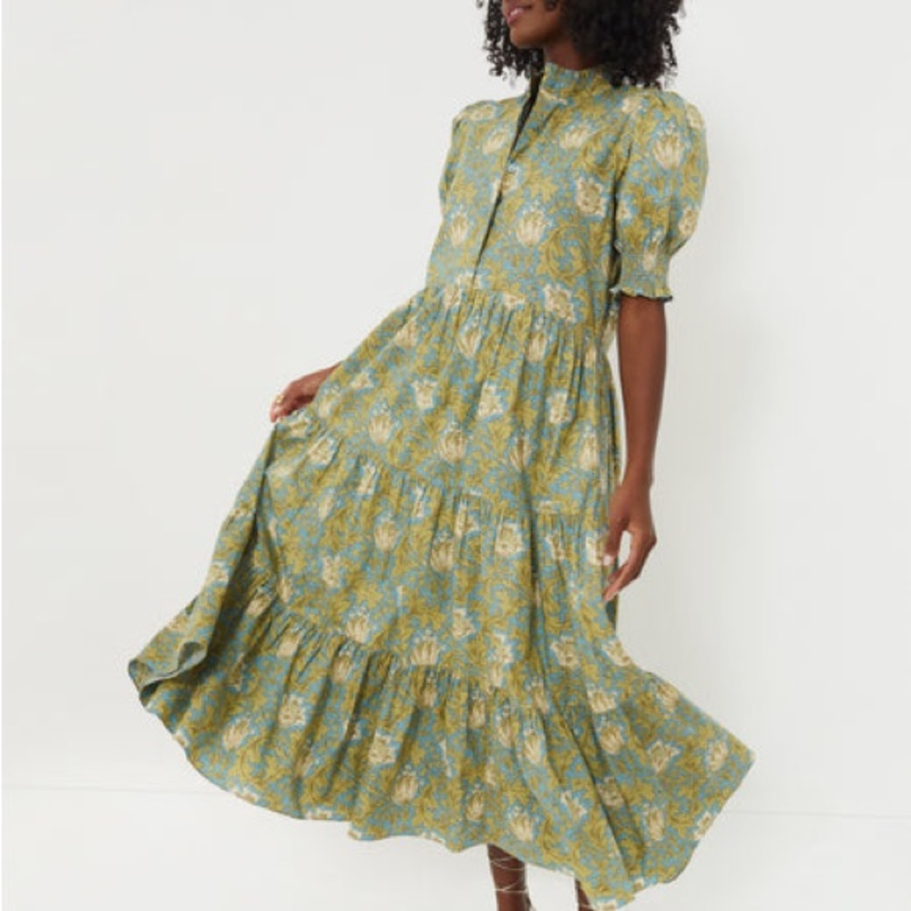 Blue and Green Leafy Floral Bennett Maxi Dress